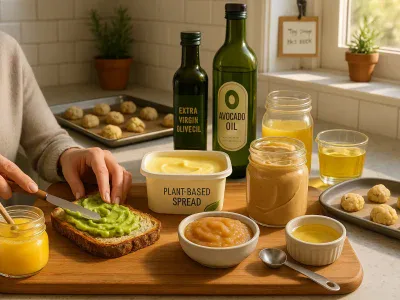 variety-of-butter-alternatives-on-a-kitchen-board-with-toast-being-spread