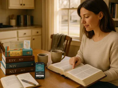 woman-reading-an-open-beginner-friendly-bible-at-a-sunlit-kitchen-table