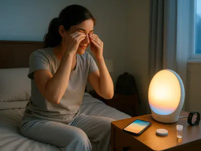 woman-waking-calmly-to-a-gradual-sunrise-alarm-in-a-modern-bedroom